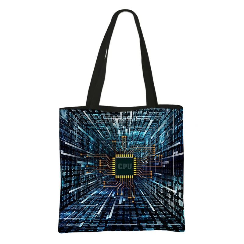 New Circuit Board Chip Print Handbag Fashion Industrial Electronic Chip Shopping Travel Shoulder Bag Lady Tote Bag Storage Bag