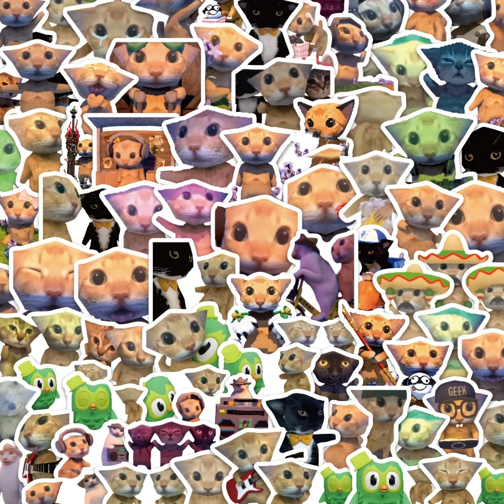 

100 pieces Meow stickers cat meme posters, cute cat animal dancing pixel cat stickers