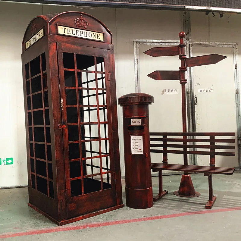 

Wrought iron British phone booth model ornament bar decoration props creative display cabinet locker customization