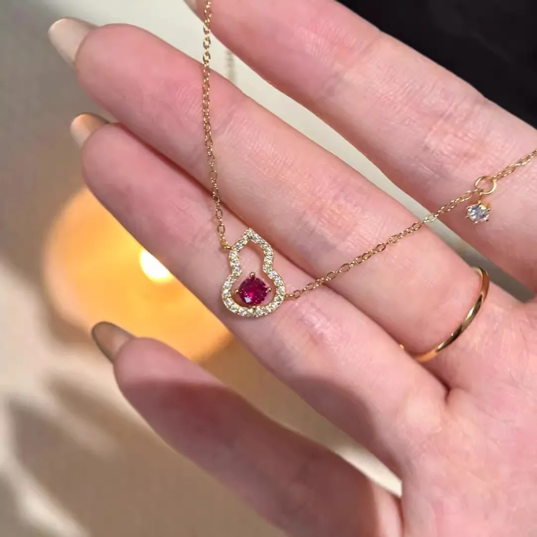

CCFJOYAS 100% 925 Sterling Silver Hollow Gourd Shaped Pendant Necklace for Women 18k Gold Plated Exquisite Zircon Clavicle Chain