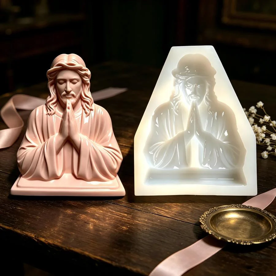 Grand moule en silicone pour bougie de prière Jésus, moule DIY pour bougie en forme de personnage européen, sculpture en plâtre, moule à savon en ciment