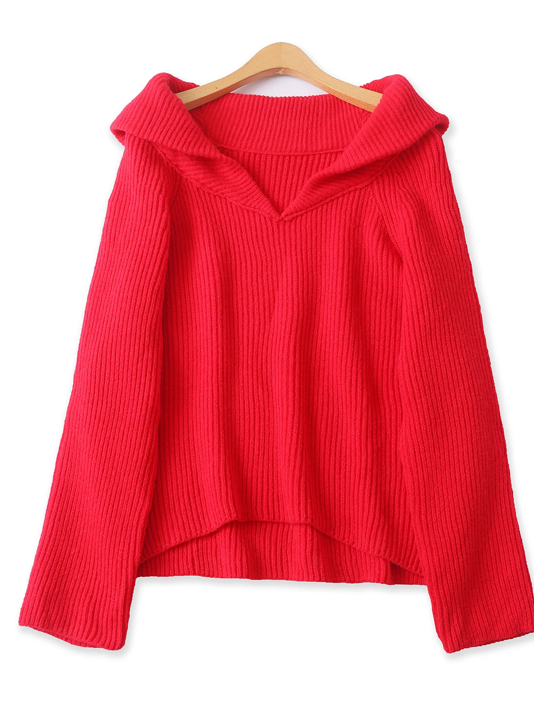 Maglione lungo Sve lavorato a maglia rosso da donna Faionable Loose Fit oulder Insertion Autunno Inverno New Sle Casual Pendolarismo Sle