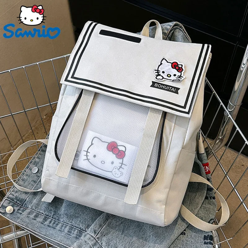 

Sanrio Hello Kitty Canvas Backpack Unisex 2023 New Cute Travel Backpack Zipper Protable Computer Bag Students Large Schoolbag