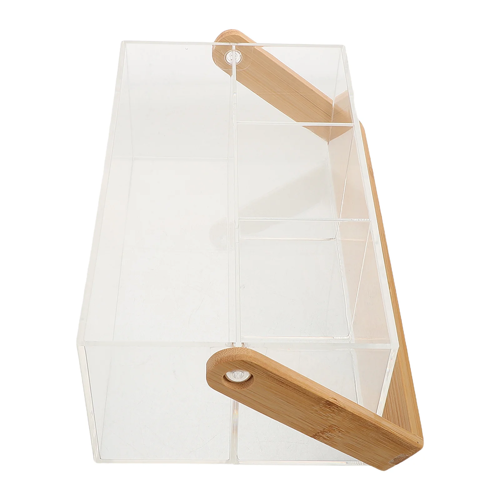 

Transparent Acrylic Cutlery Organizer Bamboo Handle Multi-Functional Silverware Holder for Kitchen Picnic Party Serving