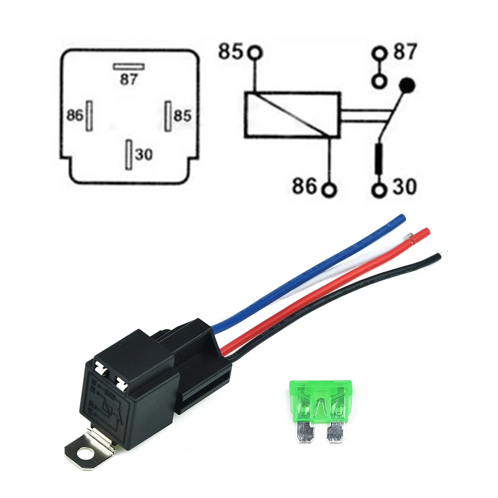 12V Relay 4 Pin With Socket Base/Wires/Fuse Heavy Duty Relay Included 30A Amp SPST Pre-wired Sockets Automotive Accessories