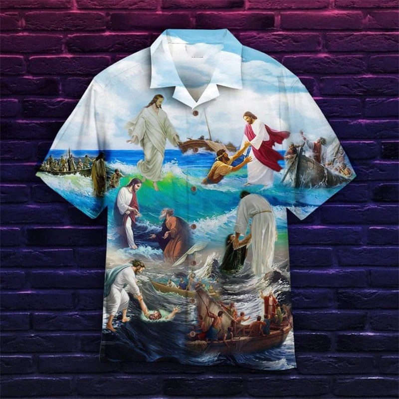 New Summer 3D Christian Jesus Printed Shirts Children Fashion Streetwear Shirts Blouses Men Hawaiian Shirts Cool Vintage Clothes