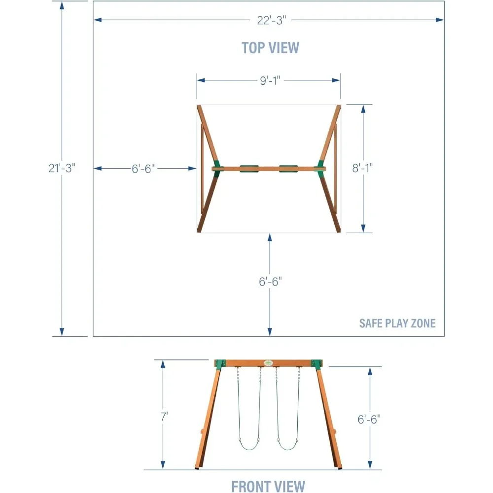 2 Belt Swings Furnitures All Cedar Classic Swing Set Outdoor Swing Garden Adults Steel Corner Supports Ages 3-10 Easy Assembly