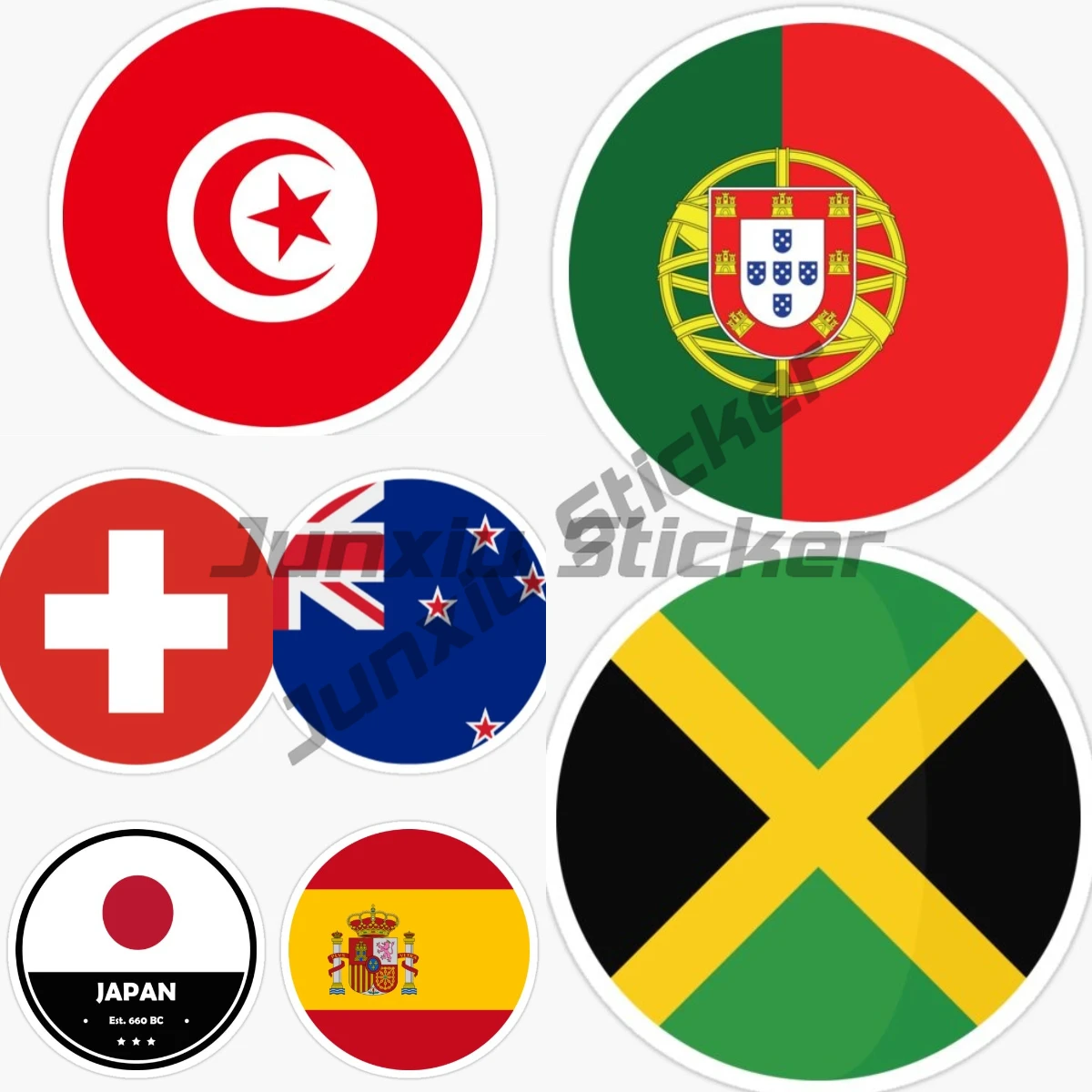 Portugal Japan Switzerland Tunisia Spain New Zealand Jamaica Circular Flag Car Stickers Vinyl Self-adhesive Accessories Stickers