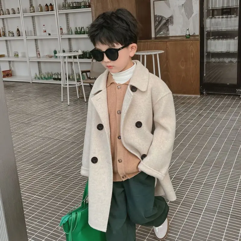 

Oys Woolen Blends Coats for Autumn Winter 2023 New Fashion Solid Cotton Warm Turn Collar Long Outerwear Children's Clothes B08