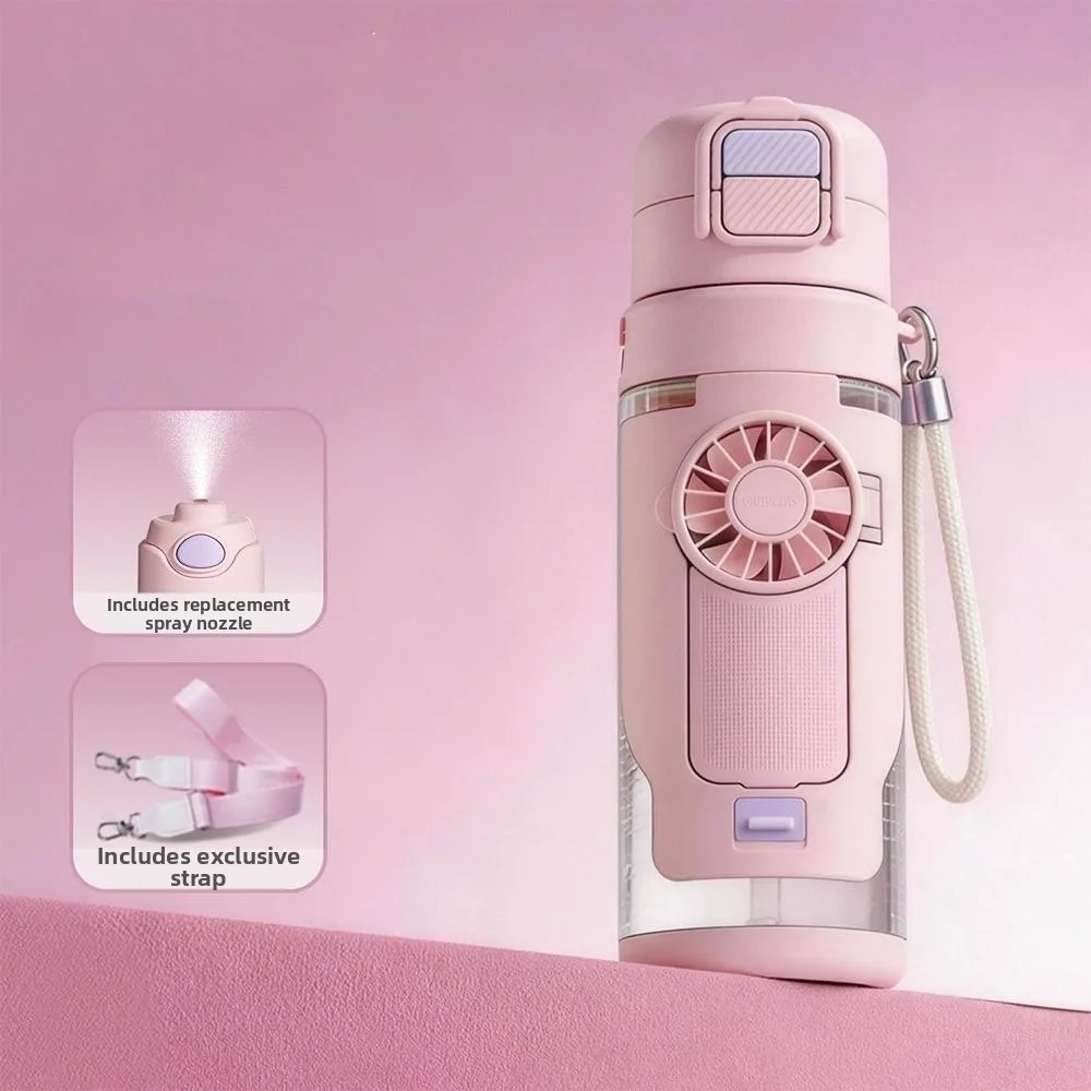

690 ML 2-in-1 Fan Cup Detachable Fan 3-Speed Handheld Fan Fan Water Bottle USB Charging Transparent Cold Drink Water Cup Travel