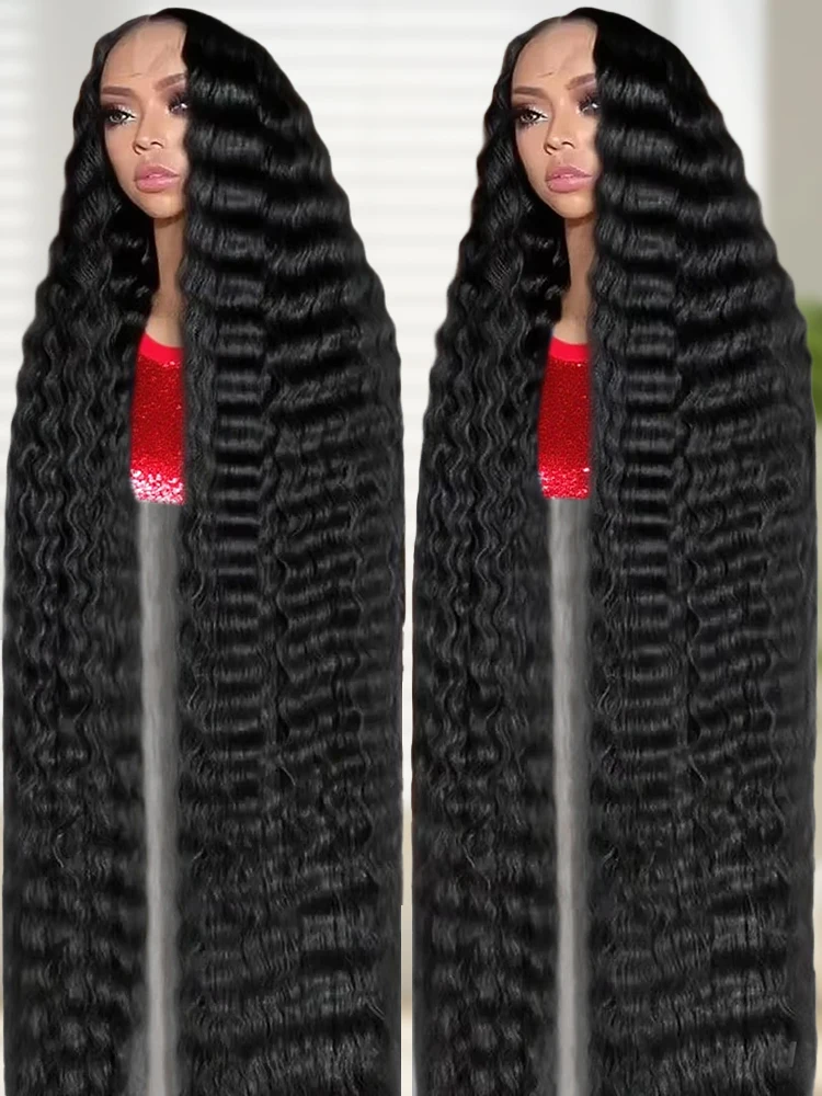 40 46 Zoll tiefe Wellenperücken 13x4 13x6 transparente HD-Lace-Front-Perücken Echthaar 250 Dichte lockige 360-Grad-Vollspitzeperücken für Frauen