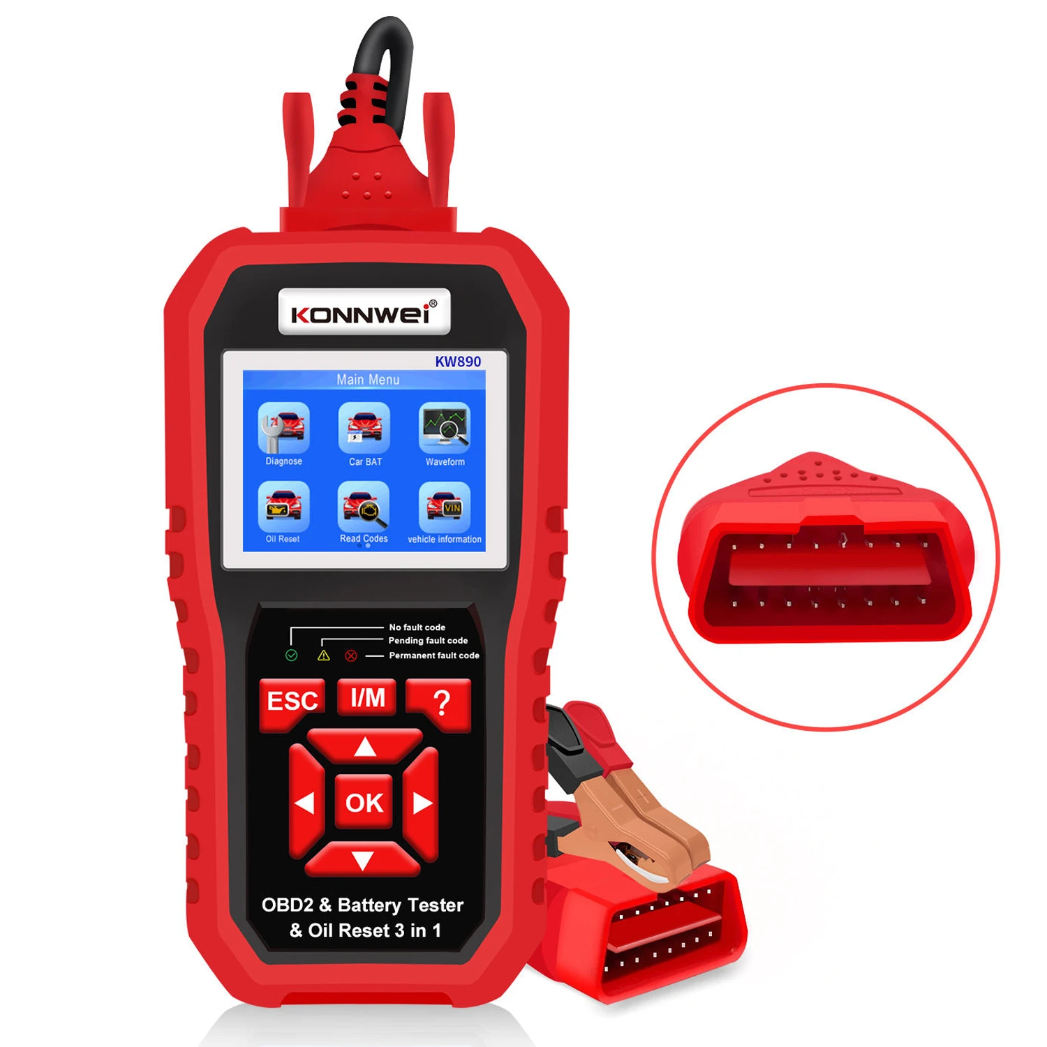 KONNWEI KW890 12V Car OBD2 Battery Tester Analizer Auto Diagnostic Tool Battery Match 3 in 1 Car OBDII Scanner KW880 KW870