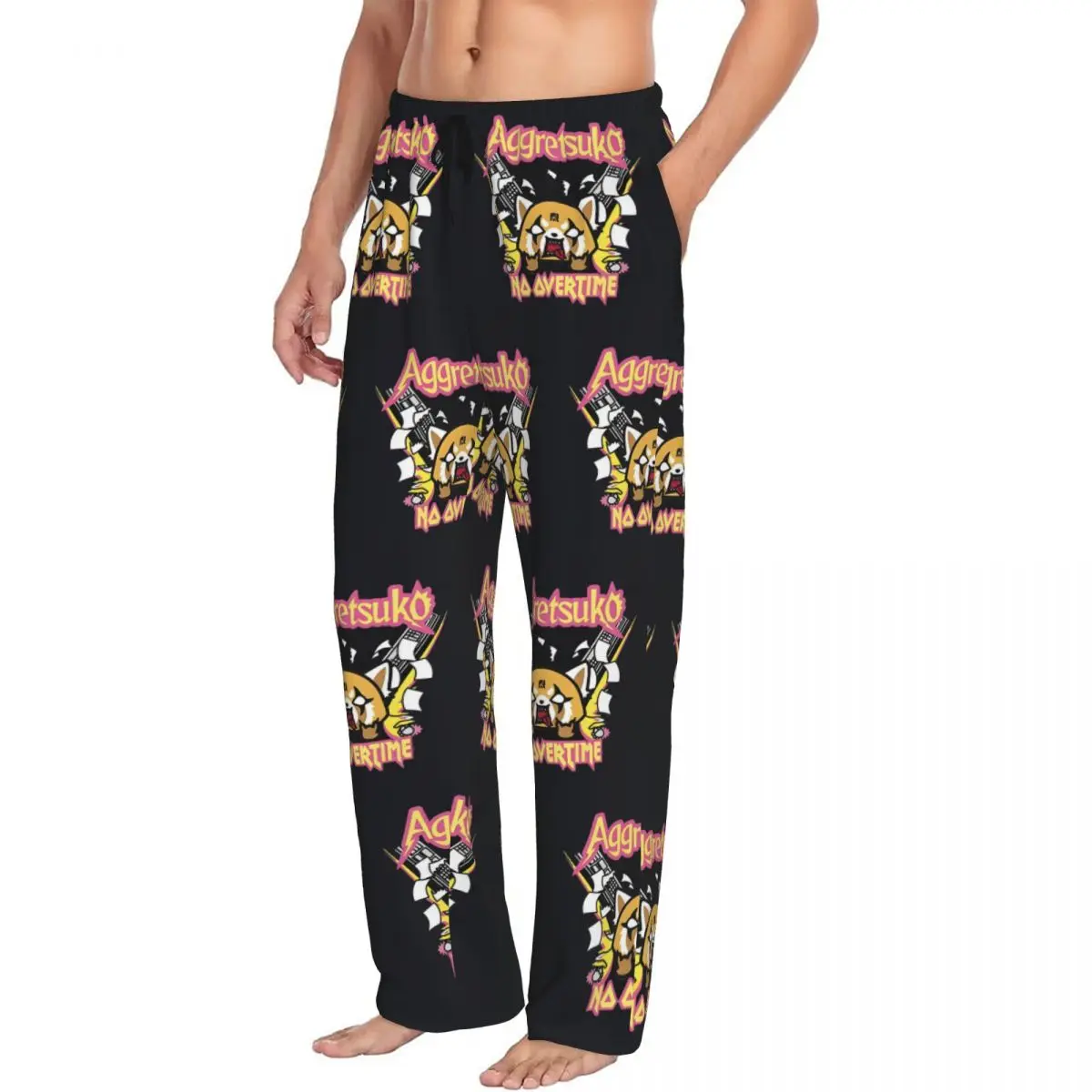 Maßgeschneiderte aggressive Retsuko-Pyjamahose, Nachtwäsche für Herren, elastischer Bund, Animation, Schlaf-Lounge-Hose mit Taschen