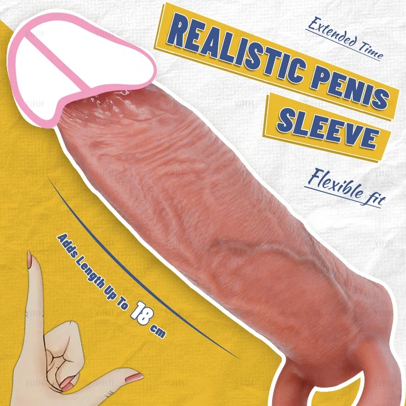 Realistic Penis Sleeve Sex Toys For Men Penis Extender Soft Silicone Cock Sleeve Adult Toy Delay Ejaculation For Men Couples