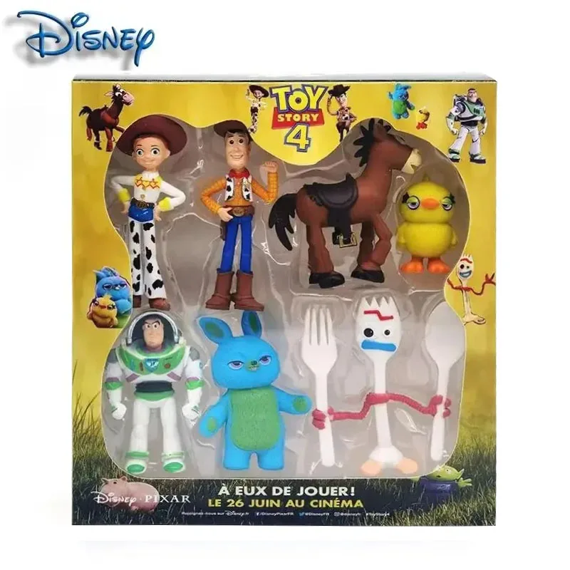 Figurines d'action Toy Story 4, 7 pièces/ensemble, Woody, Jessie, Buzz Lightyear, Forky, ours, modèle de poupée, figurine, cadeau d'anniversaire pour garçon