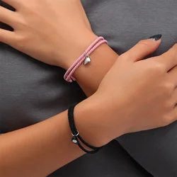 1 Pair Magnet Couple Bracelets for Lovers Lock Heart Magnetic Bracelet for Women Men Adjustable Braided Rope Jewelry Gift