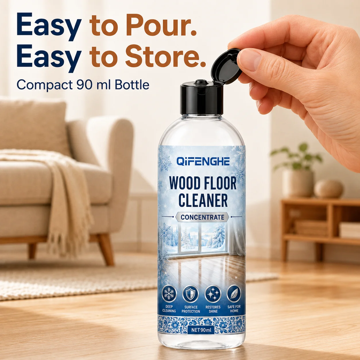 Concentrated Wood Floor Cleaner, Deep Clean Parquet Laminate, Neutral pH, Quick Dry, No Residue, Anti-Bacterial, Deodorize, Shin