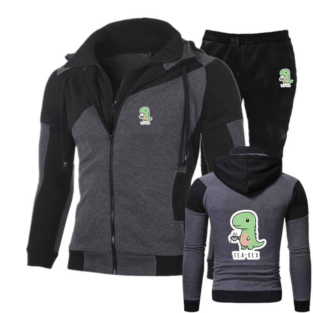 Tea-Rex Dinosaur Logo Print Men's Spring And Autumn 2025 Personality Fashion Zipper Pocket Sports Hoodies Pants Suits