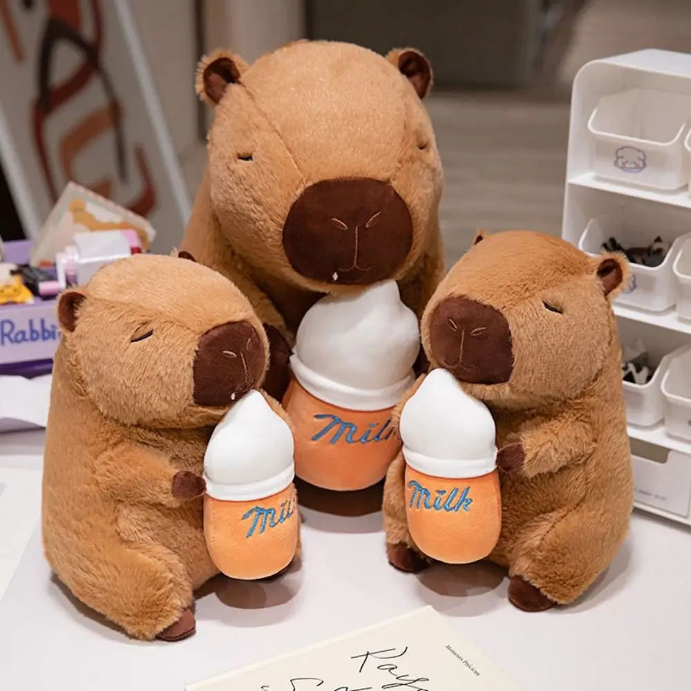 Cute Feeder Capybara Plush Toy Holding Bottle Fluffy Capibara Anime Fluffty Toy Soft Cartoon Capybara Plush Doll Christmas Toy