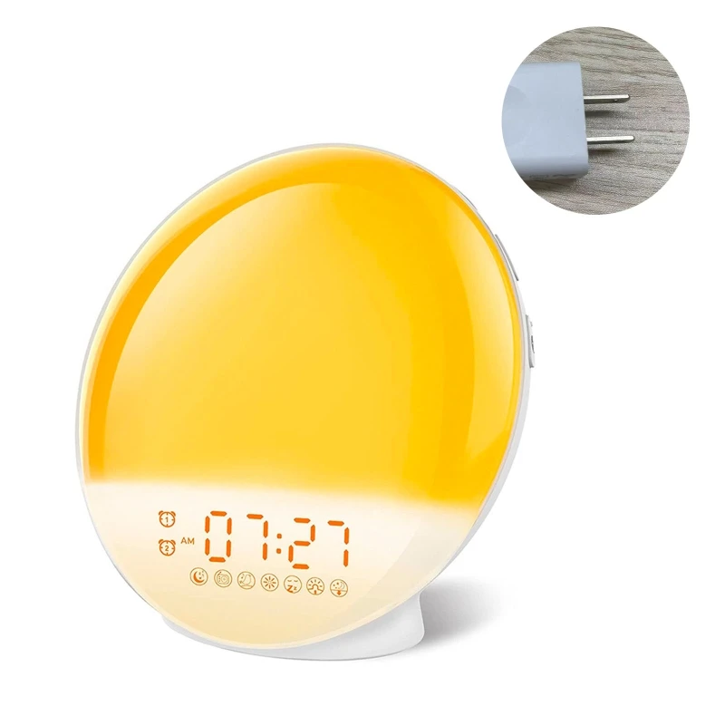 Natural Wakeup Light Kid Alarm Clock Simulate for Sun Set Sleeping Light Bedside Colorful LED Night L