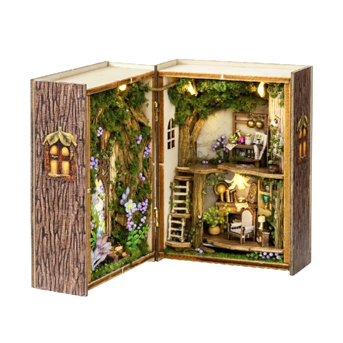 DIY Book Nook Kit with 3D Puzzle Model Building Wooden Bookshelf Bookend Toy Halloween Christmas Birthday Gift MINI-109JAS