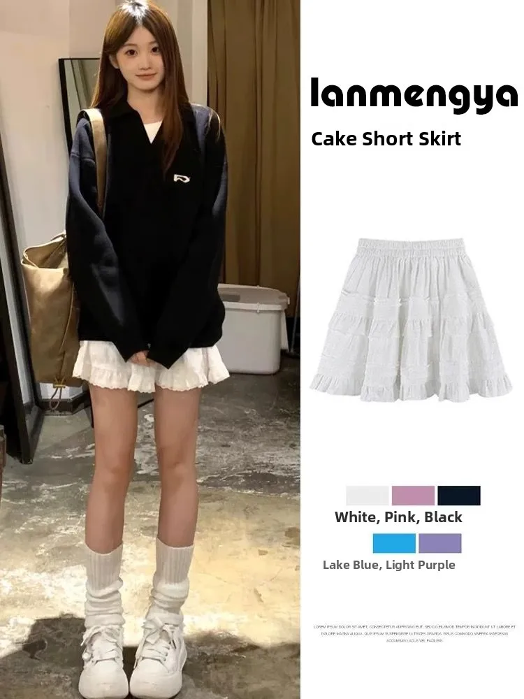 

Юбка А-силуэта с высокой талией, женская, весна-лето 2025, новый стиль, балетная, белая, кружевная, короткая, для повседневной носки, из других материалов