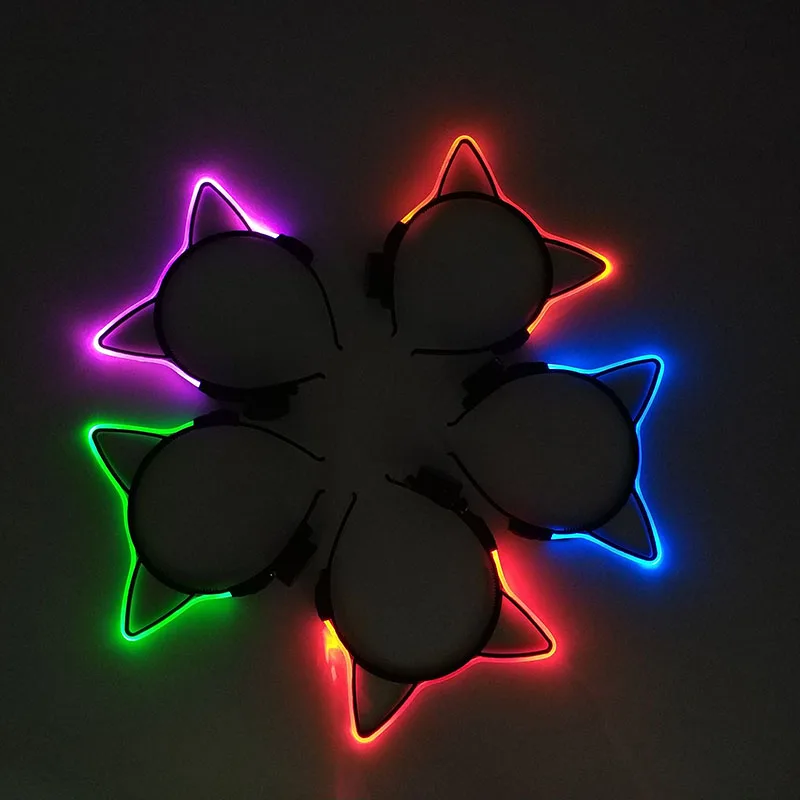 사랑스러운 빛나는 헤어 밴드 LED 고양이 귀 머리띠 여자 여자 깜박이 헤어 밴드 코스프레 Catwoman 의상 헤어 액세서리