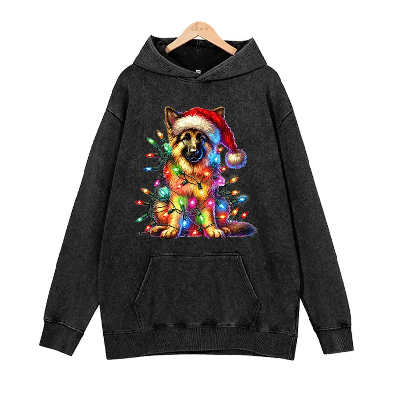 Colorful animal hooded sweatshirt for women, Spring and Autumn American retro sweatshirt, Christmas printed women's clothing