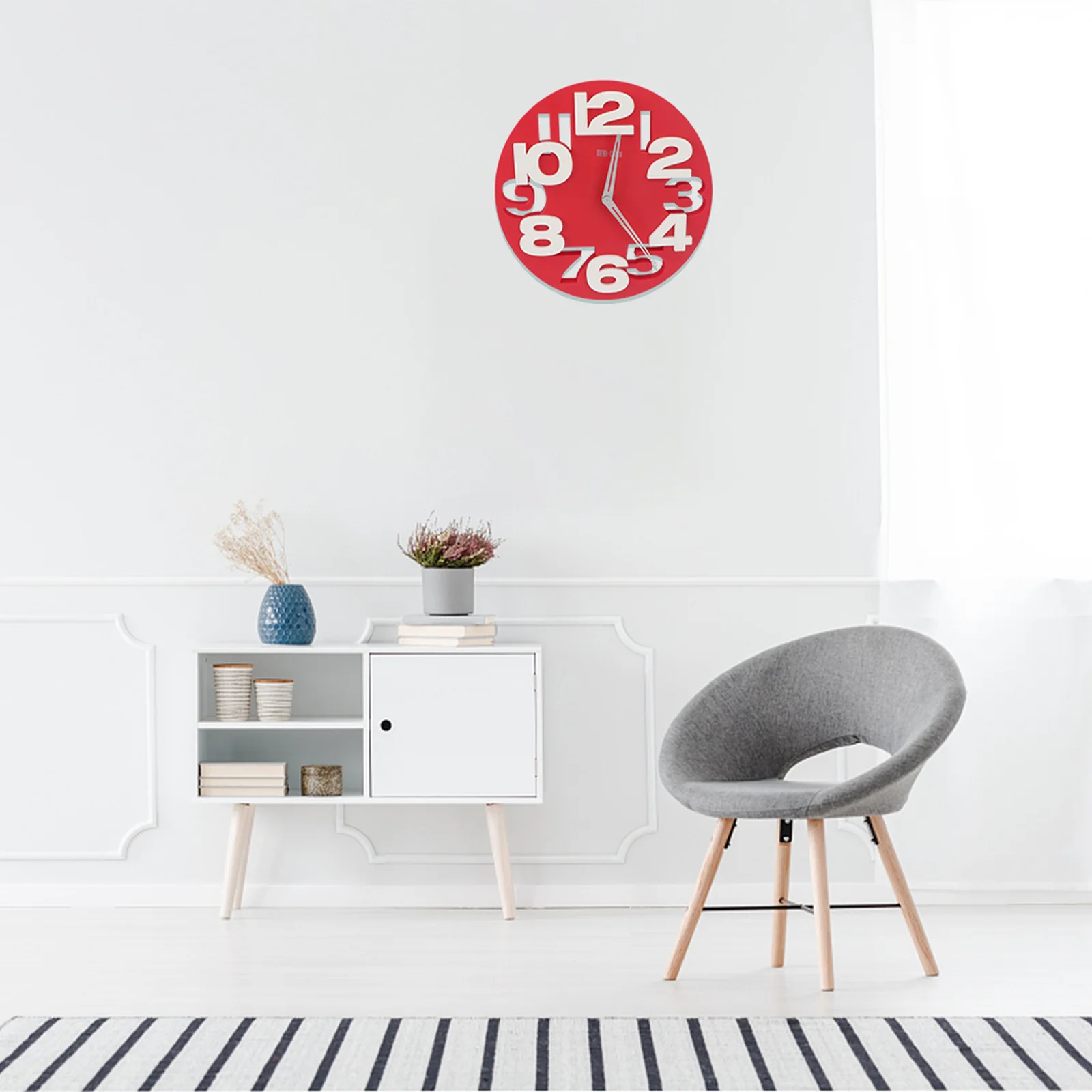 

Red Round Wall Clock Hollow-Out 3D Big Digits Modern Design Home Office Decor Art Clock Powered Accurate Movement