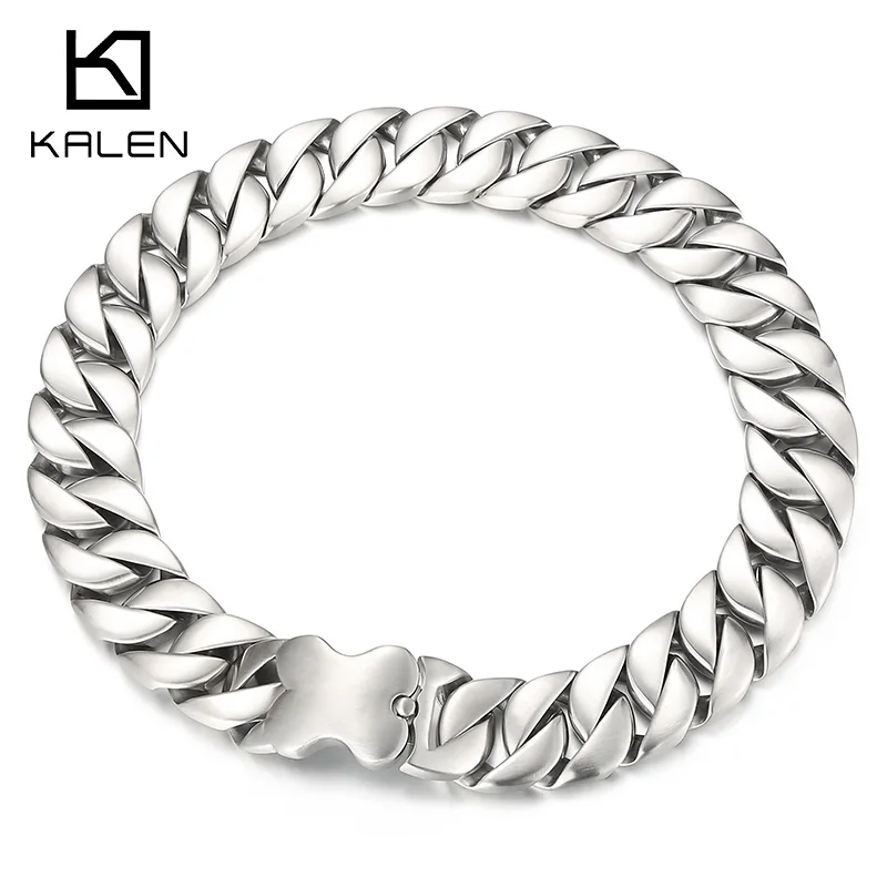 24/31MM Larger Cuban Chain Dog Bone Charm Necklace for Men Women Stainless Steel 316L Heavy Choker Punk Trendy Jewelry Cool Gift