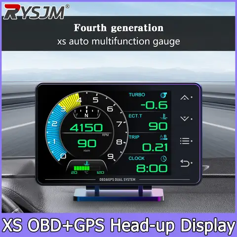 New XS LCD Gauge OBD+GPS Head Up Display Turbo Boost Oil Pressure Oil Temperature G Value Gyroscope Meter LCD Display