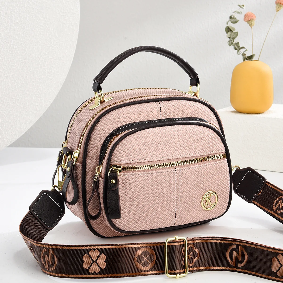 Lightweight Wide Strap Crossbody Bag PU Leather Zipper Handbag Multiple Pockets Mobile Key Change Storage Single Shoulder Bags