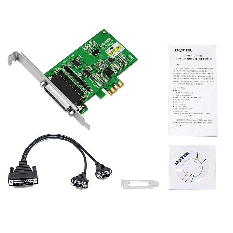 Industrial Grade PCI-E RS-232 Serial Card 2-Port High Speed DR44 Converter DB9 Connector UT-782 Adapter for PCIE to RS232