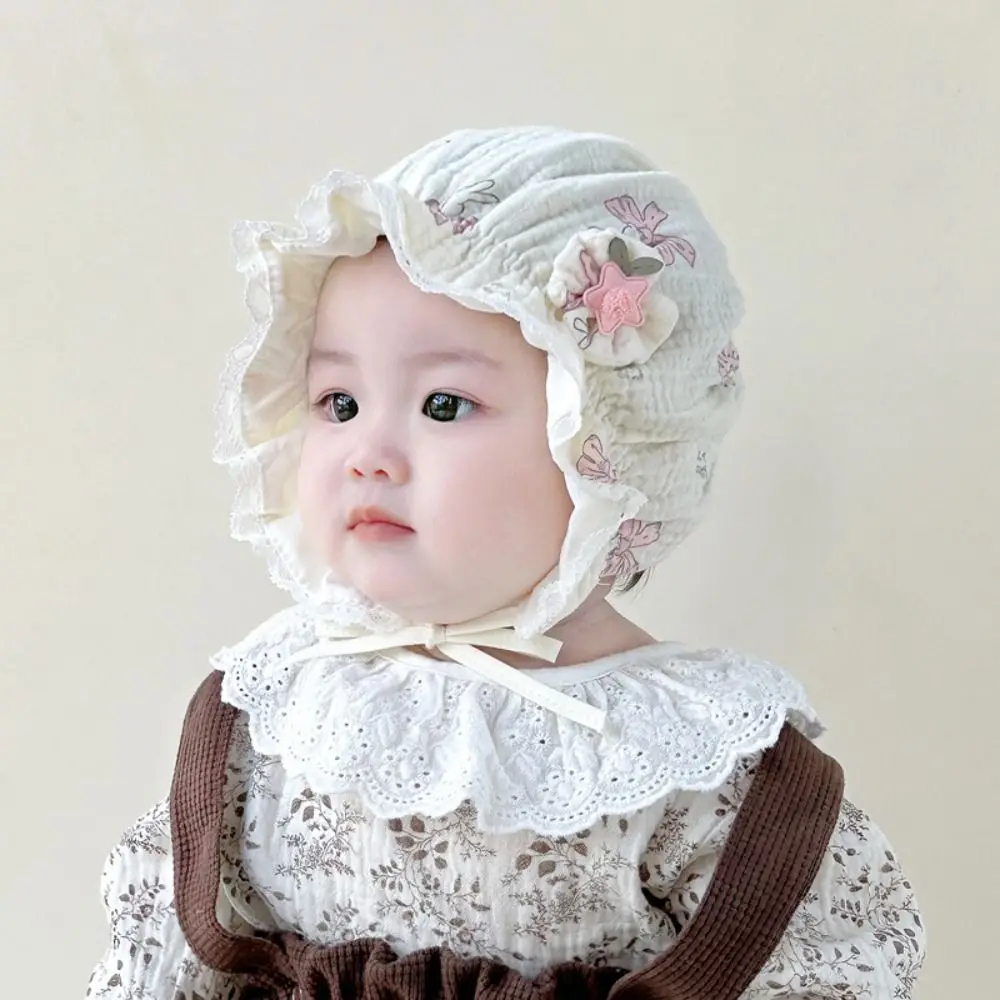 

2025 Cotton Baby Girl Bonnet 0-12M Breathable Newborn Bonnets Lovely Sun Protection Fisherman Hat Spring Autumn