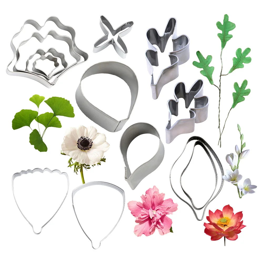 13 Pattern Fondant Flower,Sugar Flower Stainless Steel Cutters Multi Pattern DIY Hand Craft Flowr Lily,Ginkgo,Anemone