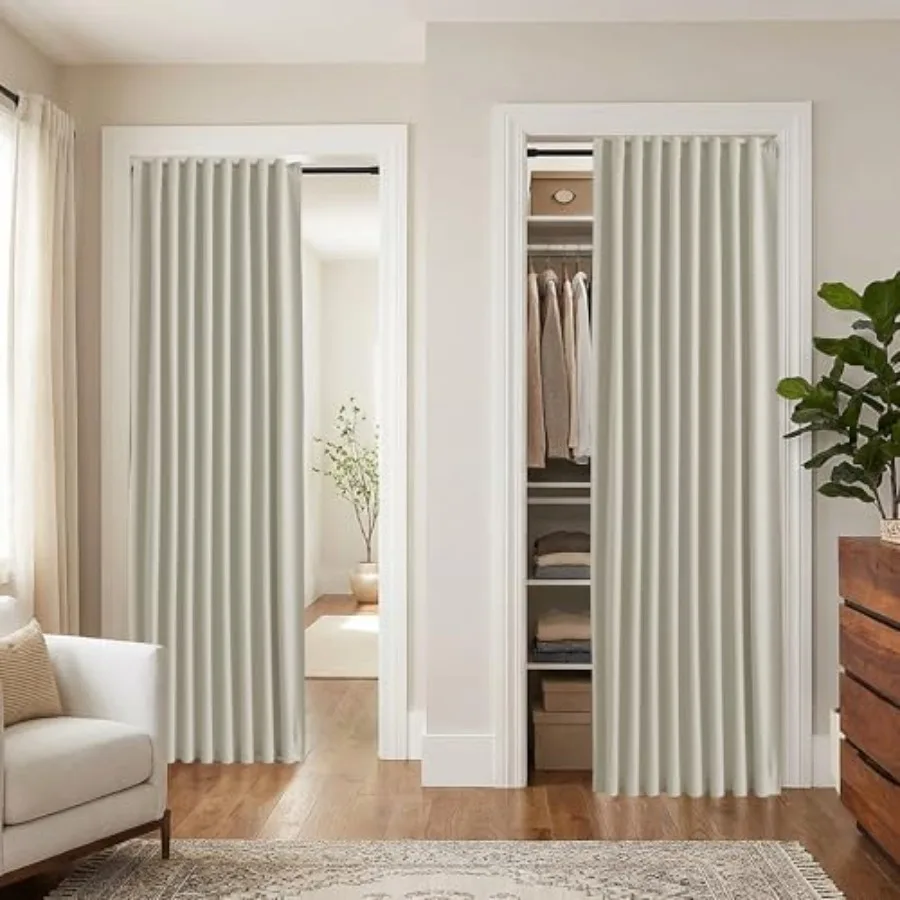 

Closet Curtain for Open Closet Track System Privacy RV Room Divider Curtain for Camper Noise Reducing Blackout Sound Deadening