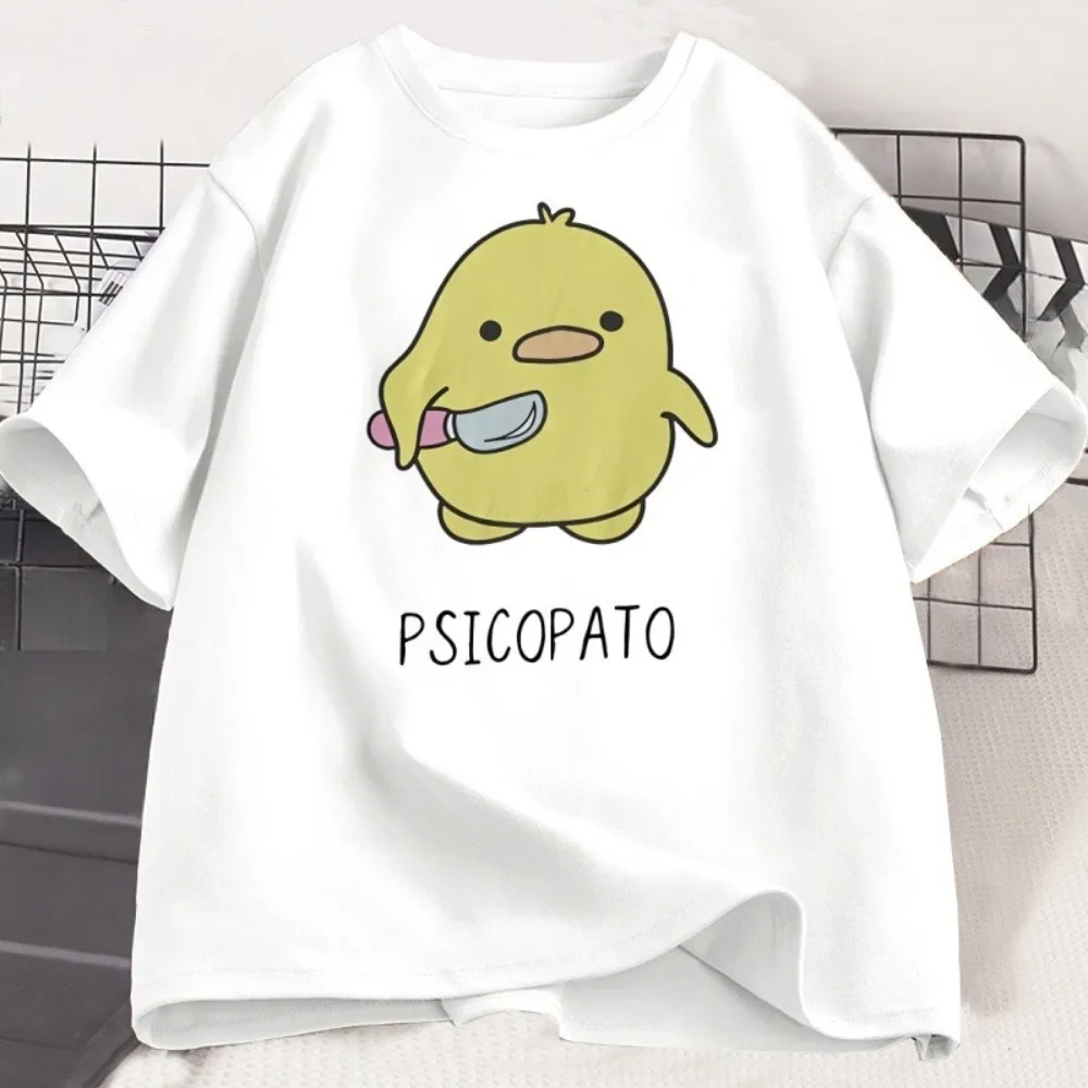 Camiseta Psicopata para Hombre y Mujer, con Diseño de Pato Lindo con Cuchillo, Camiseta Casual de Manga Corta de Algodón, Cuello Redondo, Estampada, Estilo Urbano, Holgada