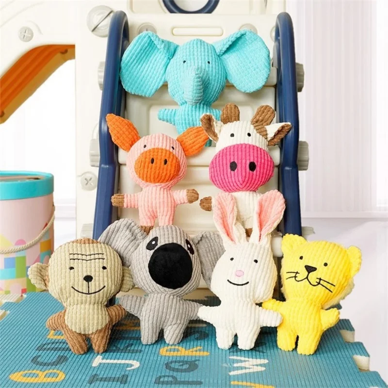 2PCSCute Plush Toys Squeak Pet Cow Rabbit Animal Plush Toy Dog Chew Squeaky Whistling Involved Squirrel Dog Toys Pet Supplies