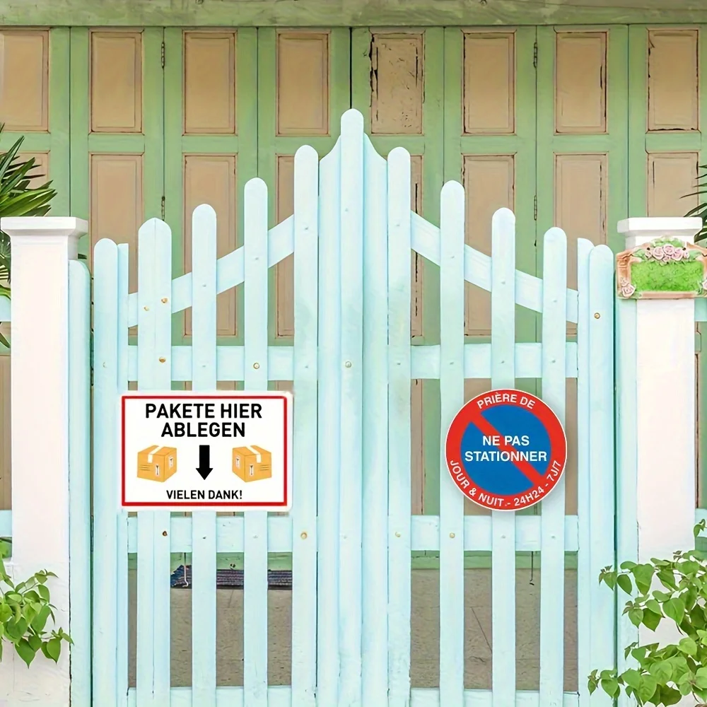 No Parking 24/7 - French Sign, Round Metal Outdoor Decoration, Wall-Mounted, Versatile, 8.0X8.0 inch