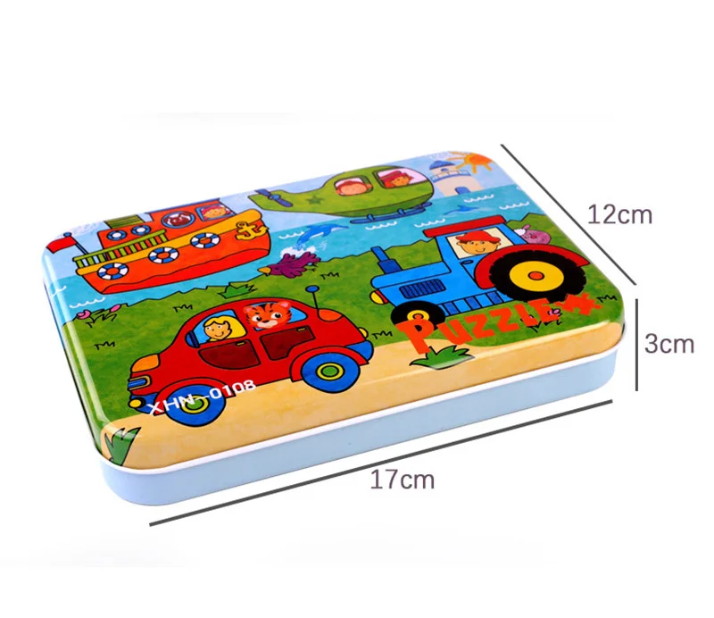 Kindergarten Children Wooden Puzzle 9/12/15/20 Pcs 4 in 1 Cartoon Animal Jigsaw with Iron Box Kids Educational Toy images - 6