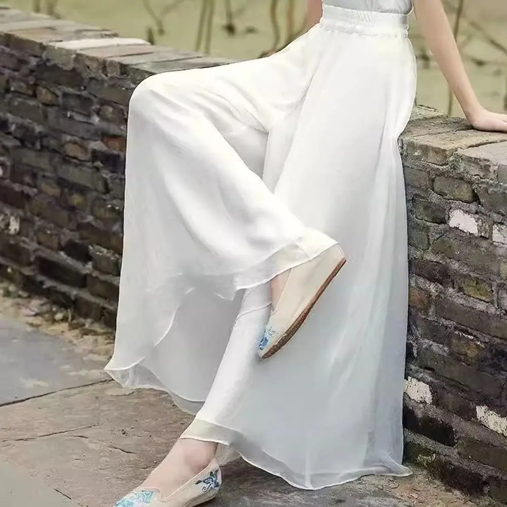 

Модные шифоновые танцевальные брюки с эластичным поясом, элегантные широкие брюки свободного кроя для выступлений на сцене, йоги и танцев