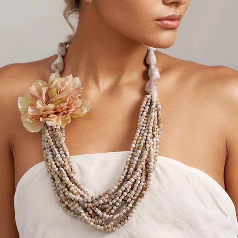 Statement Boho Mehrschichtige Lange Halskette Handgefertigt für Damen Hochzeit Party Schmuck
