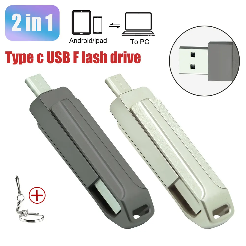 Unidade Flash USB Tipo-C, Memory Stick, Disco U Rotativo, Pendrive, Clipe de Metal, Telefone Android, 16GB, 32GB, 64GB