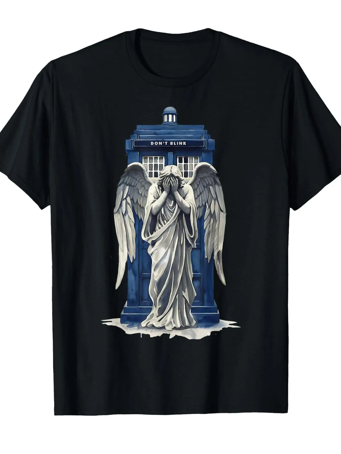 Weeping Angel with Blue Police Box 1- Fan Fun T-Shirt Graphic Short Sleeve Men's T-shirts for Unisex All-Season