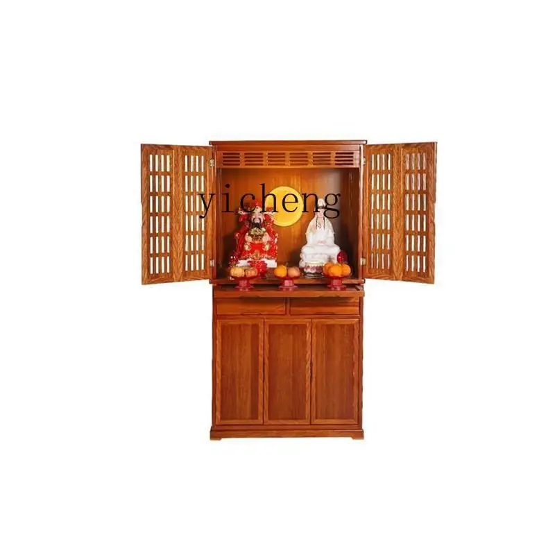 ZK Buddhist cabinet with door simple solid wood new Chinese Shentai household vertical cabinet Buddhist platform