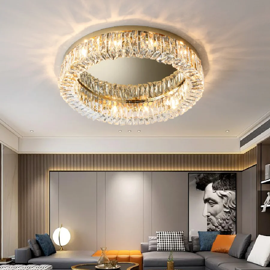 

Living Room Luxury Gold / Chrome Steel E14 Led Ceiling Lights Modern Lustre K9 Crystal Mirror Ceiling Lamp Bedroom Deco Lamparas