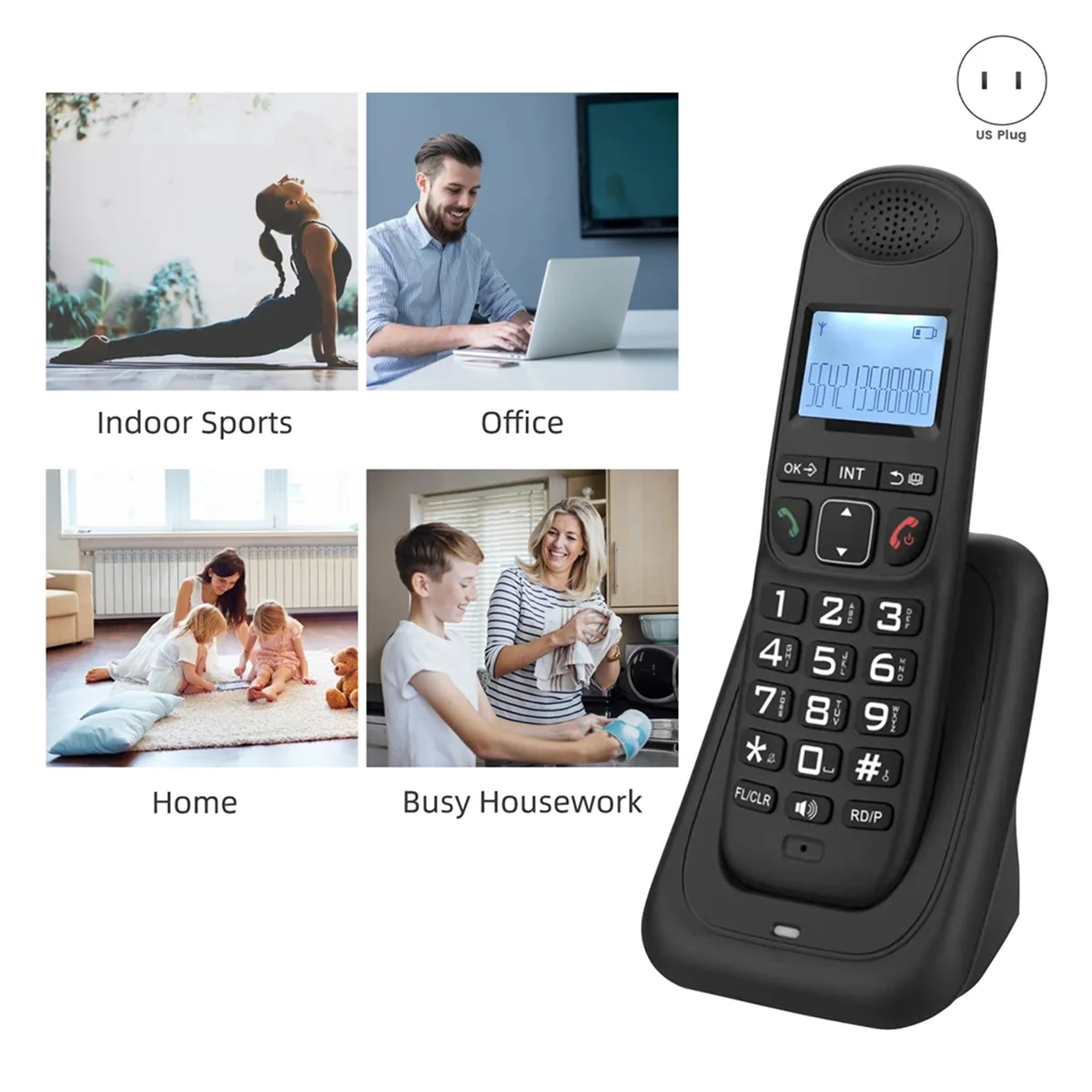 Expandable Cordless Telephone Handheld Telephone Digital Cordless Telephone Supports 5 Handsets 16 Languages US Plug A