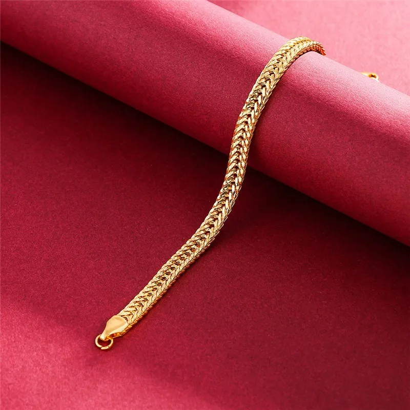 Fashion 8MM Copper Cuban Link Chain Bracelet Bangle High Quality Gold Color Heavy Metal Texture Women Men Jewelry Gifts