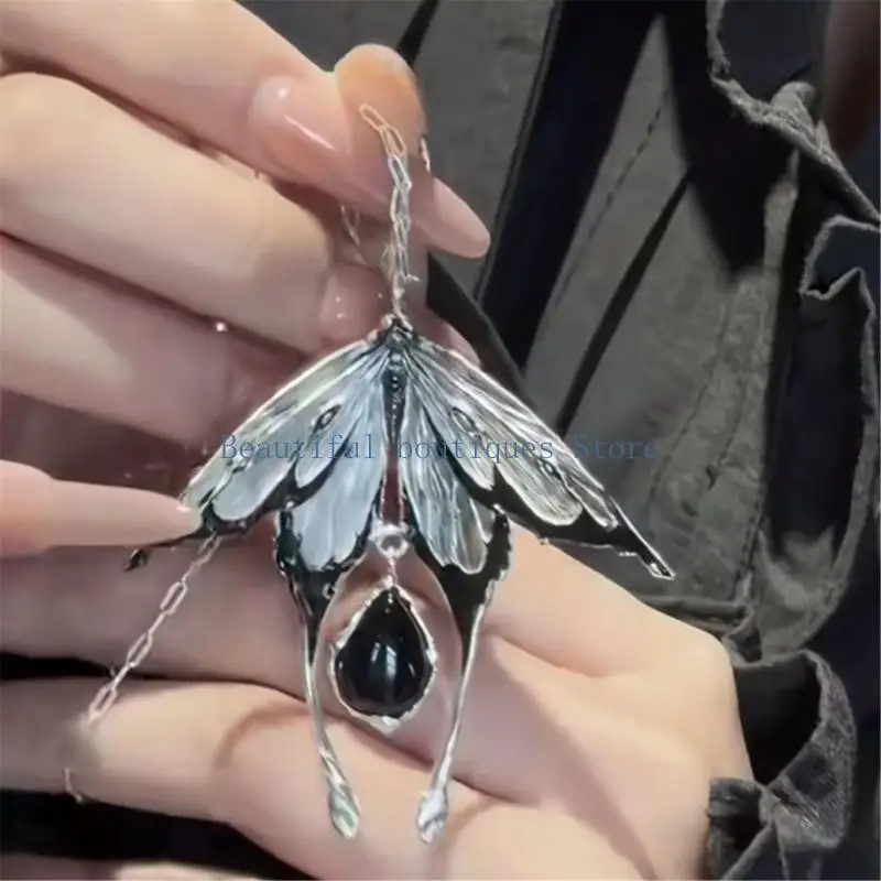 U4LF Pendant Collarbone Necklace with Dark Moth Design, Teardrop Accent, and Daily Wear Styling for Going Out and Social Looks