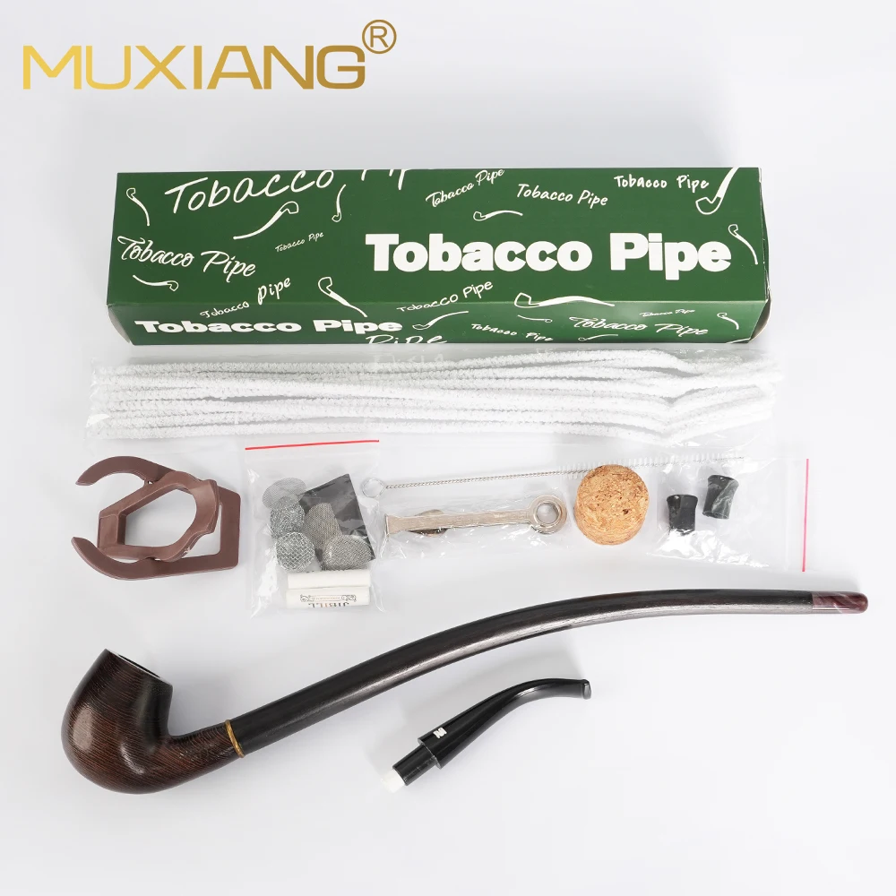 Church pipe wooden pipe long reading pipe tobacco pipe mahogany  smoking pipes with decorative ring with cleaning accessories